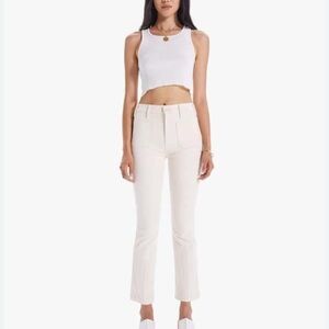 MOTHER “The Hustler Patch Pocket Flood” Flare Crop Jeans in Cream